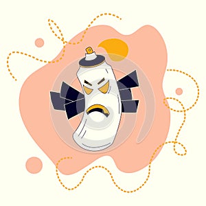 Spray paint can angry. Fury caracter icon. Concept of emotions. Trendy flat style with curved dotted lines. Vector photo