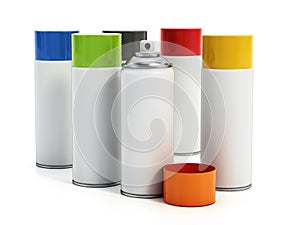 Spray paint cans isolated on white background. 3D illustration