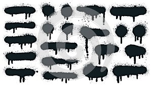 Spray paint shapes. Sprayed grunge dripping dots and borders, abstract graffiti spraying textured shapes vector