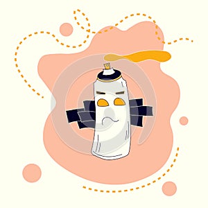 Spray paint thinking. Brooding caracter icon. Concept of emotions. Trendy flat style with curved dotted lines. Vector photo