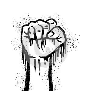 Spray painted graffiti fist hand on black over white. Demonstration, protest drip symbol. isolated on white background