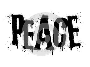 Spray painted graffiti Peace word in black over white. Drops of sprayed Peace words
