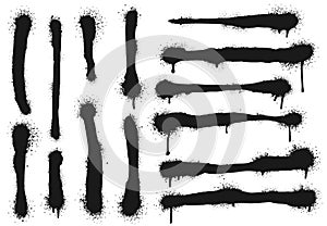 Spray painted lines with paint drips. Graffiti paint, splatter drawing strokes and dirty street art vector illustration