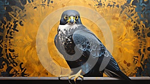 Spray Painted Realism: A Captivating Peregrine Falcon With Shiny Eyes