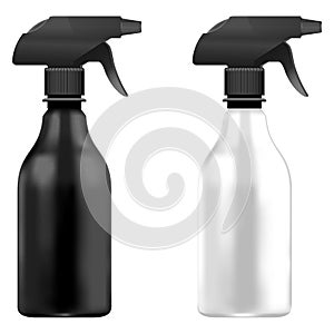 Spray Pistol Cleaner Plastic Bottle White and Black with black head. Isolated bottle set