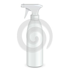 Spray Pistol Cleaner Plastic Bottle White. Illustration Isolated On White Background. Ready For Your Design.