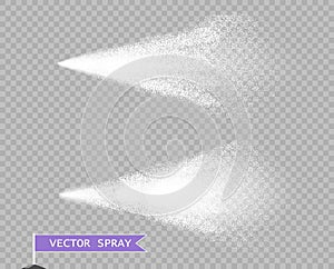 Spray water spray or atomizer. Deodorant effect or graffiti paint. Cosmetic perfume smell. Vector Illustration.