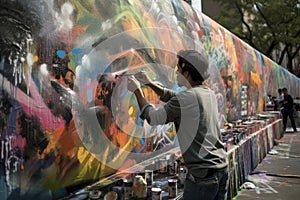 spraycan battle, with artists competing to create the most creative and elaborate graffiti mural