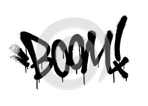 Sprayed boom font graffiti with overspray in black over white. Vector illustration.