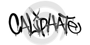 Sprayed Caliphate font graffiti with overspray in black over white. Vector illustration.