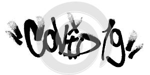Sprayed covid 19 font with overspray in black over white. Vector illustration. photo