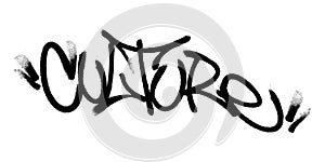 Sprayed culture font with overspray in black over white. Vector illustration. photo