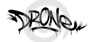 Sprayed drone font graffiti with overspray in black over white. Vector illustration.