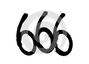 Sprayed 666 font graffiti with overspray in black over white. Vector illustration.