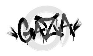 Sprayed Gaza font graffiti with overspray in black over white. Vector illustration.