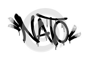 Sprayed NATO font with overspray in black over white. Vector illustration.