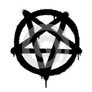 Sprayed pentagram icon font graffiti with overspray in black over white. Vector illustration.