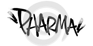 Sprayed pharma font graffiti with overspray in black over white. Vector illustration.