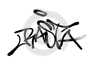 Sprayed rasta font graffiti with overspray in black over white. Vector illustration.