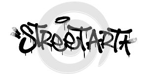 Sprayed street art font graffiti with overspray in black over white. Vector illustration.