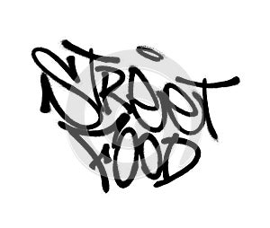 Sprayed street food font graffiti with overspray in black over white. Vector illustration. photo