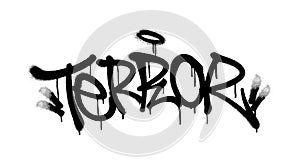 Sprayed terror font with overspray in black over white. Vector illustration. photo