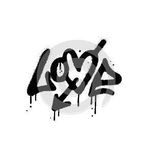 Sprayed word love in urban graffiti style with overspray in black over white. Vector textured typography illustration photo