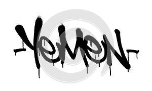 Sprayed Yemen font graffiti with overspray in black over white. Vector illustration.