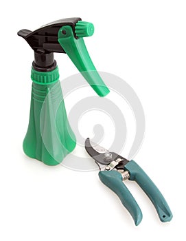 Sprayer and Clippers White Background