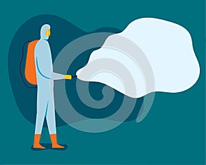 People with hazmat protective suit spraying virus vector illustration