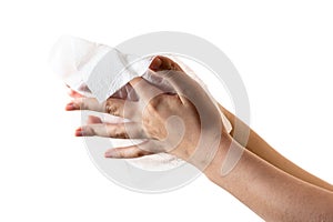 Spraying antiseptics on hands for disinfection on a black background