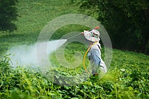 Spraying pesticides