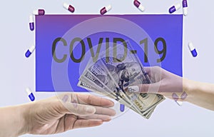 The spread of coronavirus through the transfer of money from hand to hand. The concept of avoiding infection with coronavirus infe