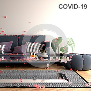 Spread of the covid 19 over a living room