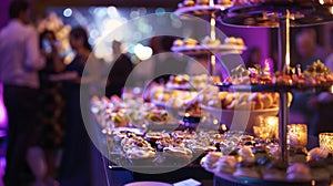 A spread of decadent hors doeuvres and specialty cocktails being served to stylish guests as they dance to the beats of