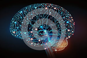 Spread of digital brain connections. Artificial intelligence and the idea of neural networks