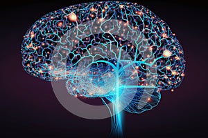 Spread of digital brain connections. Artificial intelligence and the idea of neural networks