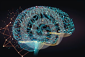 Spread of digital brain connections. Artificial intelligence and the idea of neural networks