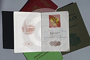 The spread of the first pages of the passport of the Russian Federation with the text
