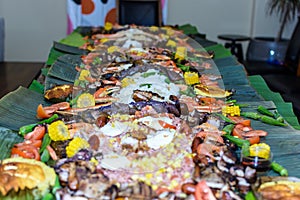 A spread of food showing a traditional Filipino eating style