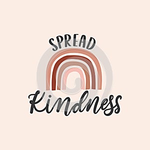 Spread kindness inspirational design with rainbow in bohemian style vector illustration photo
