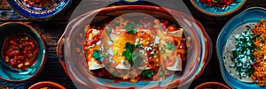 spread of traditional mexican dish enchilada photo
