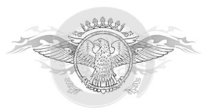 Spread winged eagle in ring insignia