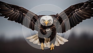 Spread wings, majestic bald eagle, soaring through nature freedom generated by AI