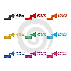 Spread the Word Share Information Bullhorn Megaphone icon or logo, color set