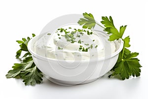 Spreadable Bowl mayonnaise parsley. Generate Ai