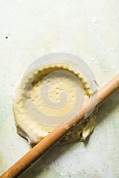 Spreading dough on a cake tin