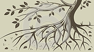 Spreading Tree Roots Vector Illustration, vector design Generative AI photo