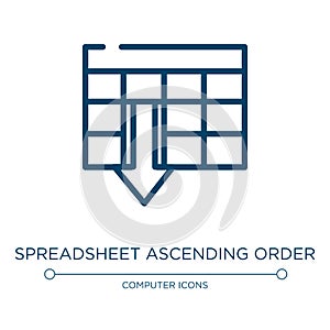 Spreadsheet ascending order icon. Linear vector illustration from computer and media collection. Outline spreadsheet ascending