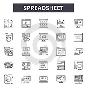 Spreadsheet line icons, signs, vector set, linear concept, outline illustration